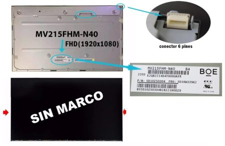 PANTALLA 21.5 LED MV215FHM-N40 AIO, SIN MARCO FOR LENOVO Y HP FHD(1920x1080)*(seguros a los lados)