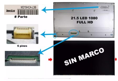 PANTALLA 21.5 LED AIO M215HCA-L3B, FOR HP 22-c020la Y Lenovo SIN MARCO FHD(1920 x 1080)