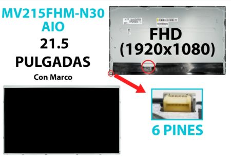 PANTALLA 21.5 LED MV215FHM-N30 AIO, CON MARCO FOR LENOVO Y HP FHD(1920x1080)