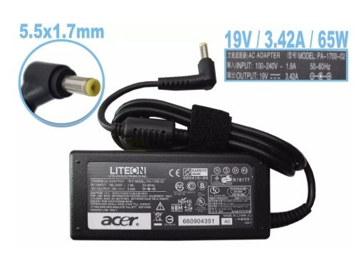 CARGADOR ACER 19v/3.42a/65W/5.5x1.7mm PLUG AMARILLO *ORIGINAL*