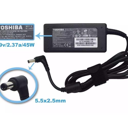 CARGADOR TOSHIBA 19v/2.37a/45W/5.5x2.5mm PLUG NEGRO *ORIGINAL*